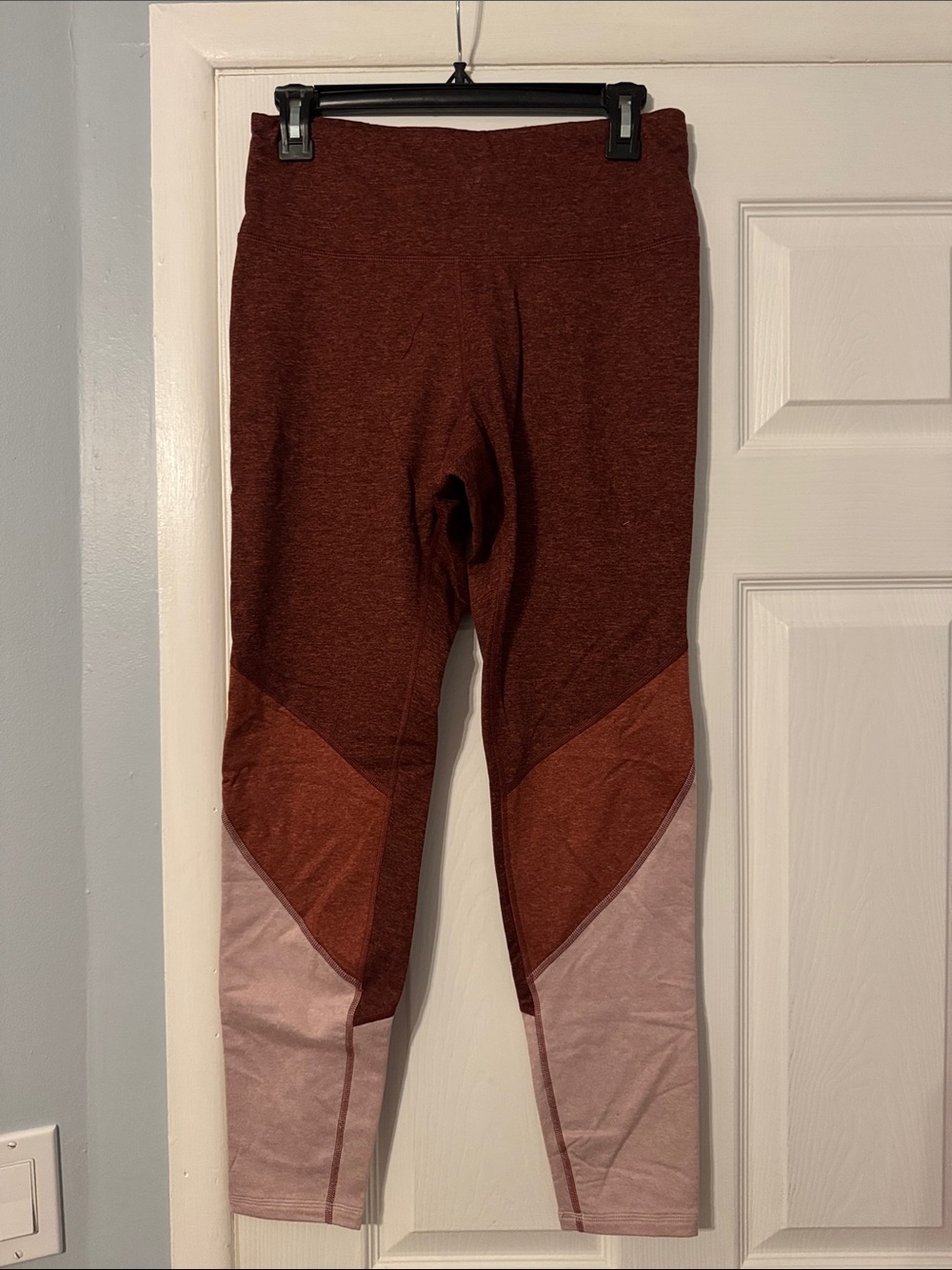 Colorblock Full Length Leggings - Rust and Blush